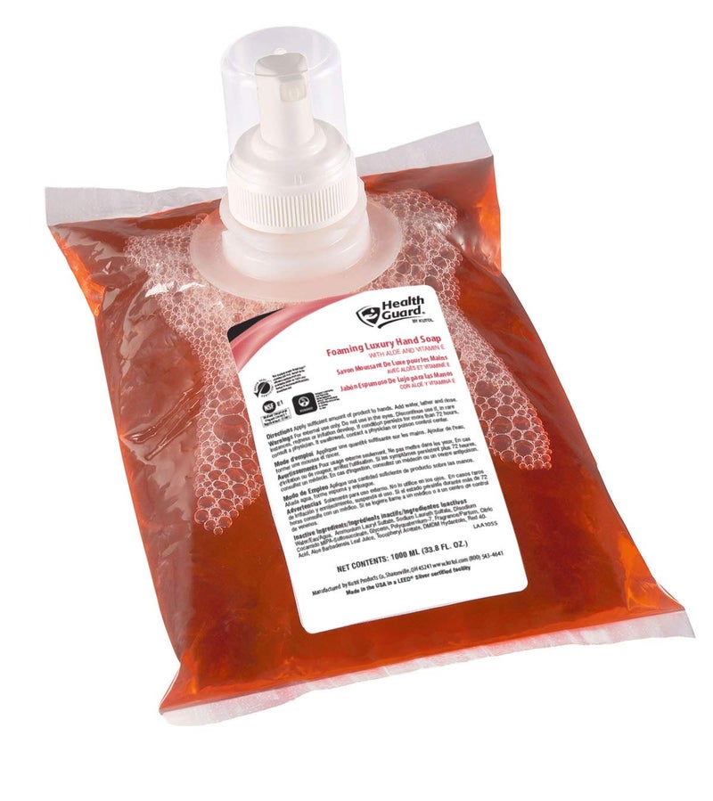 Kutol Health Guard 69010 Foaming Luxury Hand Soap, 4/1000 mL Refill Bags, Pink with Tropical Fragrance - Image 1